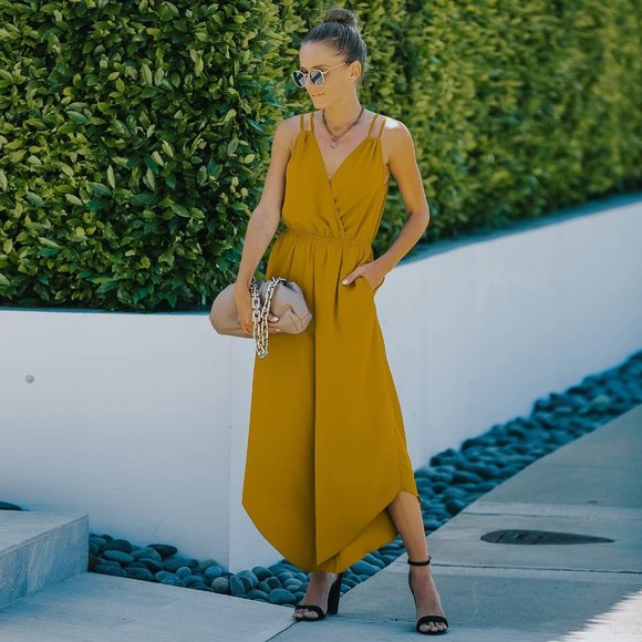ePretty Pants - 💕ePretty Mustard Asymmetrical Wide Leg Jumpsuit